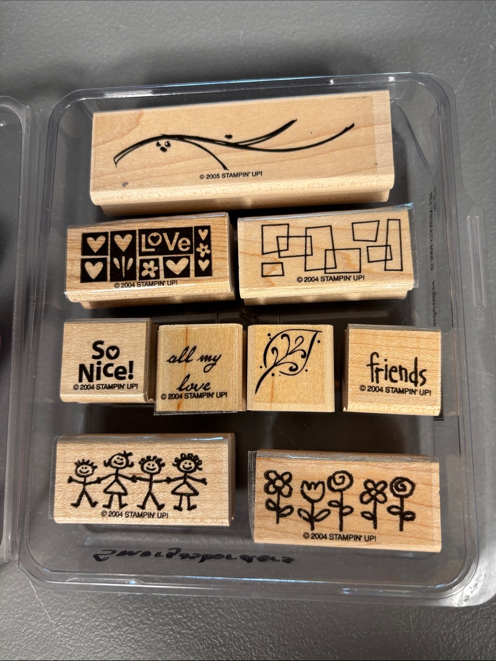 Stampin’ Up! Smorgasborders 2004 Retired Set of 9 Wood Mount Rubber Stamps